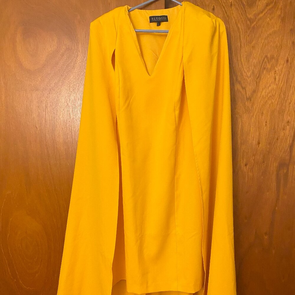 Eloquii Mustard Yellow V-Neck Cape Sleeve Dress